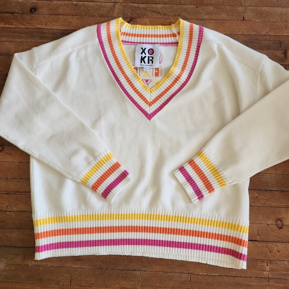 NWT Kerri Rosenthal Ribbed Stripe V Neck